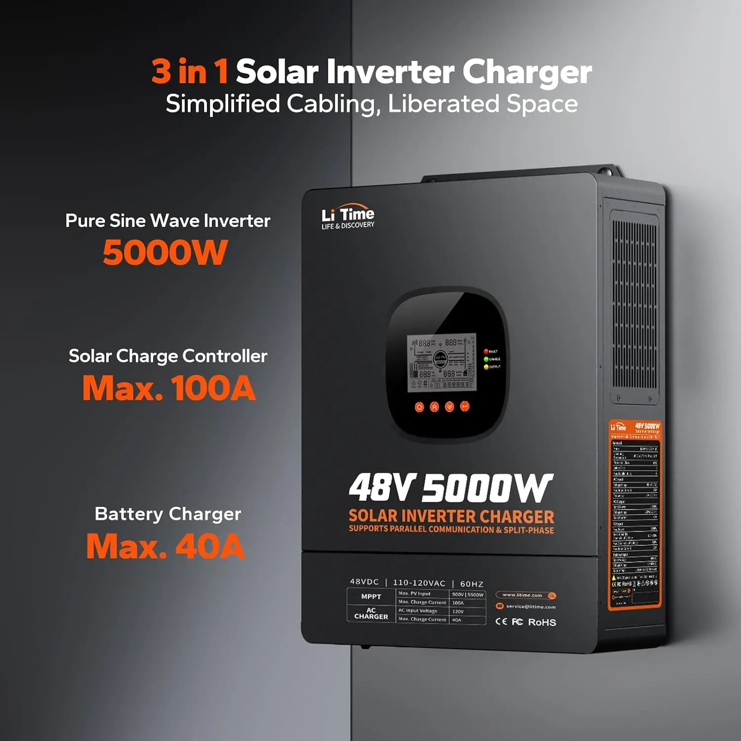 LiTime 5000W Solar Hybrid Inve - Parallel Solar Inverter 48V 5000W Mppt recension och pris